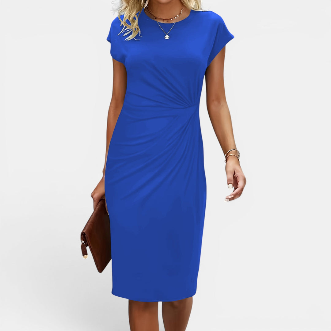Carla | Short Sleeve Sheath Midi Dress with Side Ruching