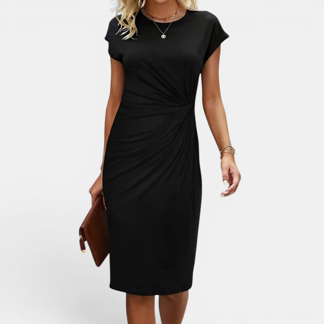 Carla | Short Sleeve Sheath Midi Dress with Side Ruching