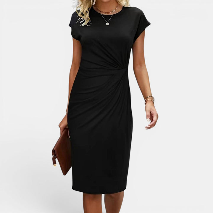 Carla | Short Sleeve Sheath Midi Dress with Side Ruching