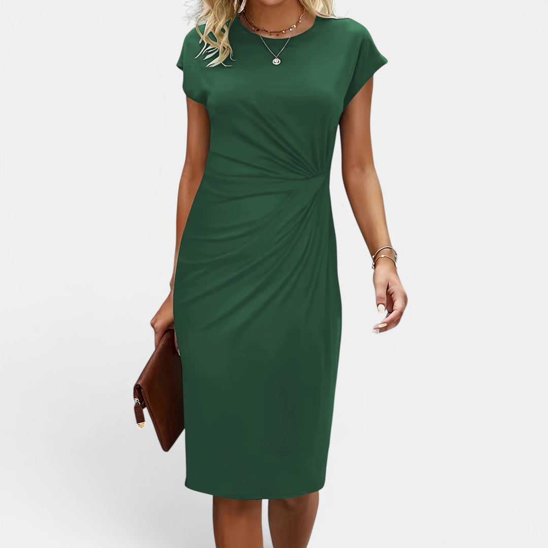 Carla | Short Sleeve Sheath Midi Dress with Side Ruching